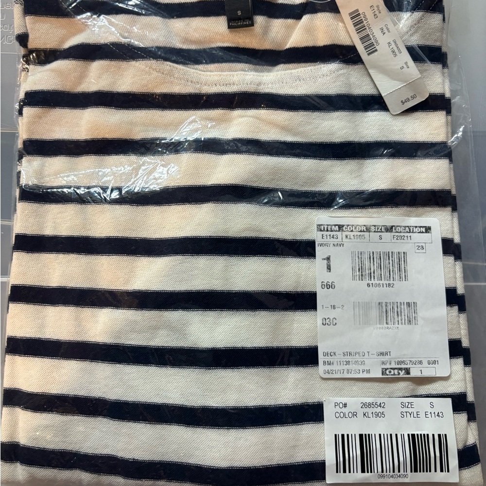 NWT J Crew Striped Navy and White long sleeves T-Shirt